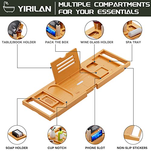Bamboo Bath Tray, Foldable Premium Bath Caddy, Adjustable Bath Board with Book Rest, Extendable Wooden Tray Bath Shelf – Fits Most Bath Sizes - color: Bamboo