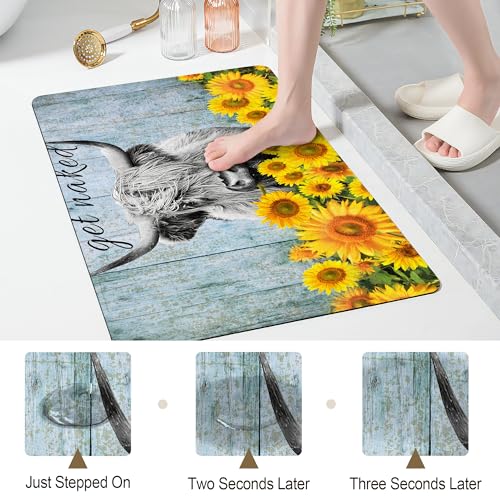 SolAzul Highland Cow Leather Diatomaceous Earth Bath Mat,Super Absorbent Diatomite Stone Bath Mat Non Slip Quick Dry Thin Bathroom Floor Mat Rug (16×24 Inch) (COW-02) - color: Cow-02