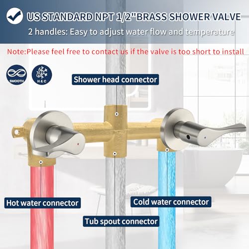 2 Handle Shower Faucet Set with Tub Spout Bathtub Shower Faucet Combo Set Shower System Complete Tub and Shower Trim Kit Brushed Nickel Wall Mounted Two Handles Shower Fixtures - color: Brushed Nickel