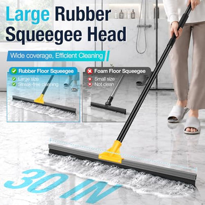 SOBONNE 30" Large Floor Squeegee Broom for Concrete Water Removal | Heavy Duty Double Rubber Water Squeegee/57" Long Handle for Tile Deck Bathromm Pool Warehouse Outdoor/Yellow - size: 30 In Floor Squeegee