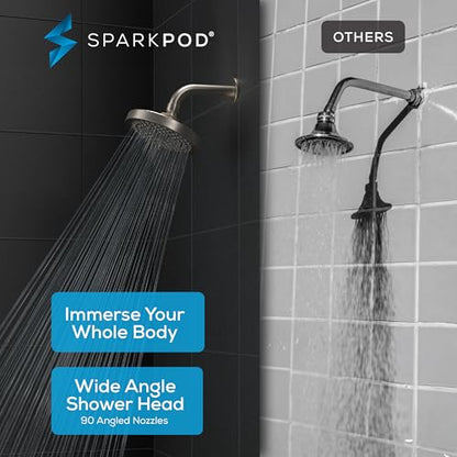 SparkPod Rain Shower Head, 6 Inch Round, Elegant Brushed Nickel Finish | High Pressure Shower Heads, 90 Nozzles, Adjustable Showerhead, No Tools Needed, Universal Connection - color: Elegant Brushed Nickel, style: 6 Inch Round