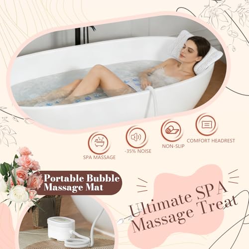 Upgraded Heated Bubble Bath Mat - Warm Air Bubble Massage Mat for Bathtub, Quiet Motor System with Remote Control, Portable Kit for Luxury Home Spa Experience