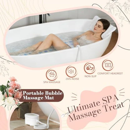 Upgraded Heated Bubble Bath Mat - Warm Air Bubble Massage Mat for Bathtub, Quiet Motor System with Remote Control, Portable Kit for Luxury Home Spa Experience