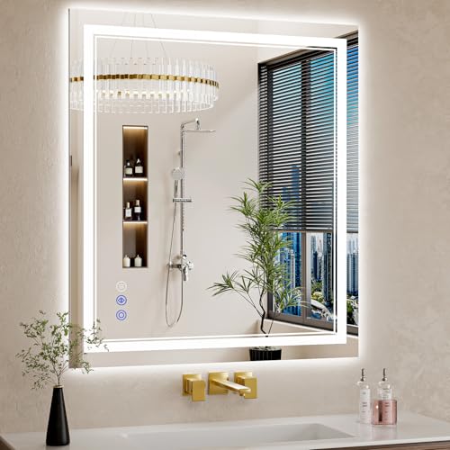 32"x36" LED Bathroom Mirror with Lights, Anti-Fog, Backlit + Front Lit, Dimmable, Led Vanity Mirror for Wall, Lighted Bathroom Mirror, 3 Colors, Shatter-Proof Tempered Glass - size: 32"L x 36"W