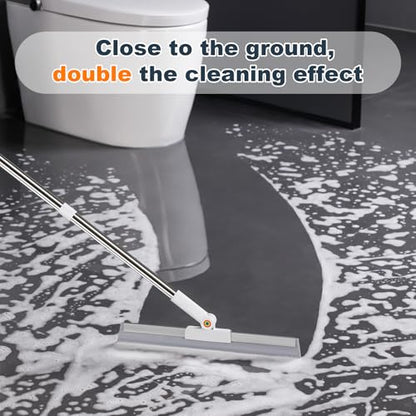 Rubber Squeegee Broom for Floor,Upgrade 62" Long Handle Window Squeegee, 2 Cleaning Cloths, Silicone Pet Hair Remover,Magic Broom Removes Water Spots, Stains, Grease, and Hair from Glass Surfaces. - size: Large (3 in 1)