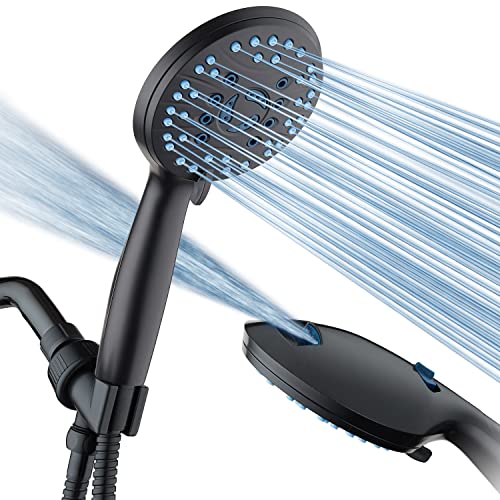 AquaCare High Pressure 8-mode Handheld Shower Head - Anti-clog Nozzles, Built-in Power Wash to Clean Tub, Tile & Pets, Extra Long 6 ft. Stainless Steel Hose, Wall & Overhead Brackets | Stay Clean Nozzles, Dual Power Wash for Tub, Tile & Pets, Long 6 ft. S