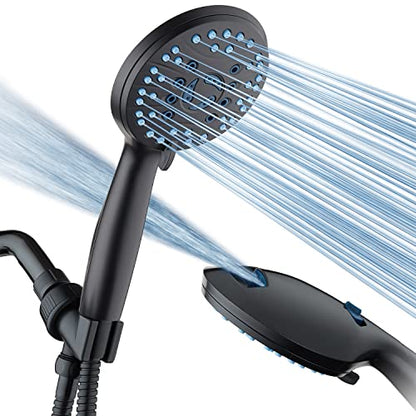 AquaCare High Pressure 8-mode Handheld Shower Head - Anti-clog Nozzles, Built-in Power Wash to Clean Tub, Tile & Pets, Extra Long 6 ft. Stainless Steel Hose, Wall & Overhead Brackets | Stay Clean Nozzles, Dual Power Wash for Tub, Tile & Pets, Long 6 ft. S