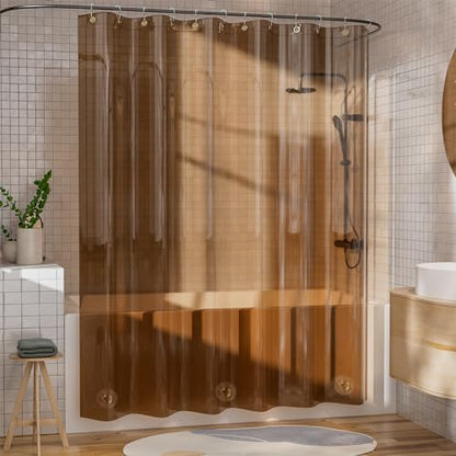 AmazerBath Shower Curtain Liner, 100% EVA Soft Clear Amber Heavy Duty Shower Curtain and Liner 2-in-1, 72x72 Luxury Plastic Weighted Bathroom Shower Liner, 12 Rustproof Grommets & 3 Heavyweight Stones - color: Rainbow Caramel Latte, size: 72"W x 72"L (Pac