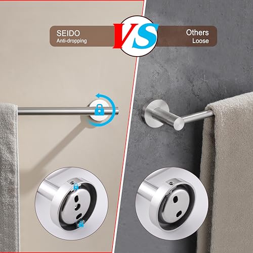SEIDO 24 Inch Polished Chrome Towel Bar (2-Pack), Double Locking Anti-Drop Bathroom Towel Holder, SUS 304 Stainless Steel Towel Rack with 21" Usable Length, Complete Hardware, for Bathroom & Kitchen - color: Polished Chrome, size: 24 Inch (2 Pack)