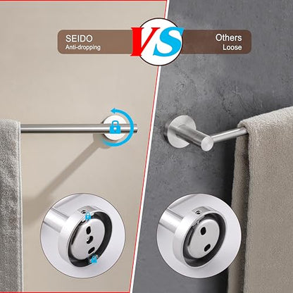 SEIDO 24 Inch Polished Chrome Towel Bar (2-Pack), Double Locking Anti-Drop Bathroom Towel Holder, SUS 304 Stainless Steel Towel Rack with 21" Usable Length, Complete Hardware, for Bathroom & Kitchen - color: Polished Chrome, size: 24 Inch (2 Pack)