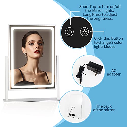 Vanity Mirror with Lights - 13.78"× 10.23" Adjustable Lighted Makeup Mirror for Desk, Detachable 10X Magnification Mirror, Touch Sensor, Desk Mirror for Bedroom & Dressing Room (White)