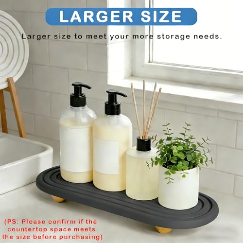 Instant Dry Sink Tray, Anti-Slip Stone Sink Caddy, Durable Kitchen Sink Organizer, Quick Dry Water Absorbing Stone Tray for Bathroom Counter, Stone Soap Tray -Dark Gray - color: Dark Gray Wooden Foot 4circles Large