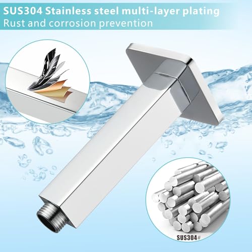 Ceiling Mounted Shower Arm with Flange, Universal Connection 1/2 NPT Straight, Made of Thicken Stainless Steel, Square Extension Arm for Fixed Rain Shower Head(4 Inch, Chrome) - color: Chrome, style: 4 Inch