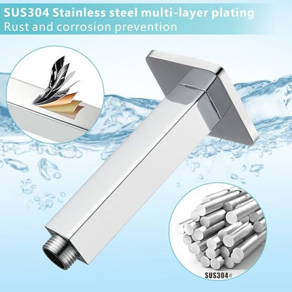 Ceiling Mounted Shower Arm with Flange, Universal Connection 1/2 NPT Straight, Made of Thicken Stainless Steel, Square Extension Arm for Fixed Rain Shower Head(4 Inch, Chrome) - color: Chrome, style: 4 Inch