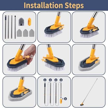 BOOMJOY Tub Cleaner Brush with Long Handle, 55" Extendable Tub Scrubber with Locking Head, No Scratch Shower Cleaning Brush for Bathtub, Bathroom Ceilings, Toilet, Kitchen, Tile, Sink - color: Yellow