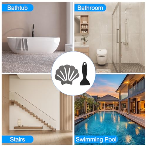 PATIKIL Bathtub Non Slip Stickers 3.54x2.76 Inch, 12 Pack Shell Safety Shower Floor Anti Slip Stickers with Adhesive Decals Scraper for Bath Tub Shower Floor Stair, Gray
