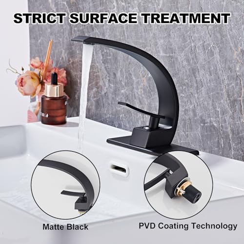 Matte Black Bathroom Sink Faucet, Unique Design and Pop Up Drain - color: Matte Black