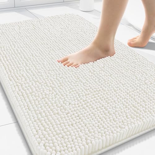 Arotive Bathroom Rugs 30x20, Extra Soft Absorbent Shaggy Chenille Bath Rugs, Machine Washable Rubber Backing Bath Mats for Bathroom Floor Tub and Shower, Home Decor Accessories, Ivory - color: Ivory, size: 30" X 20"