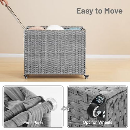 Laundry Hamper with Wheels, 52.8 Gallon(200L) Rolling Laundry Basket with Lid, Removable Large 3 Color Liners & 3 Mesh Laundry Bags, Clothes Hamper with Side Pocket, Grey - color: Grey, size: 31.5"L x 15.75"W x 25.6"H