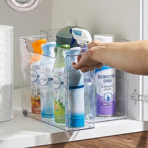 Sorbus Roll Out Bottle Organization Bins - 2 Sizes Pantry Under Sink Organizer with Wheels & Handles - Clear Plastic Organizing Containers for Cleaning Supplies - Kitchen Cabinet Laundry Room Storage - style: Square