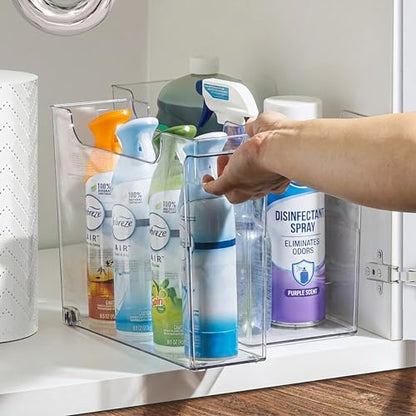 Sorbus Roll Out Bottle Organization Bins - 2 Sizes Pantry Under Sink Organizer with Wheels & Handles - Clear Plastic Organizing Containers for Cleaning Supplies - Kitchen Cabinet Laundry Room Storage - style: Square