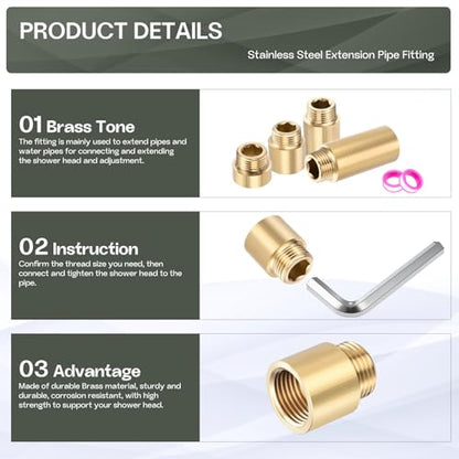 Shower Head Extension Arm, Brass G1/2 Male to Female Thread 35mm/1.38" Length Extender Pipe Fitting Nipple for Showers, Faucets, and Plumbing with PTFE Thread Seal Tape 3 Pack - size: 35mm/1.38"