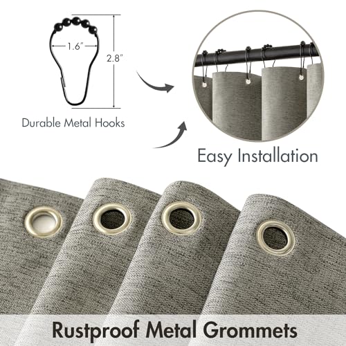 MIULEE Linen Fabric Shower Curtain Grey W72*L78 12 Metal Hooks | Modern, Heavy Duty, Shower Curtain Set, Waterproof Thick Cloth Shower Curtains, Bathroom Hotel Bathtub, Washable - color: Grey, size: 72"W x 78"L (Pack of 1)