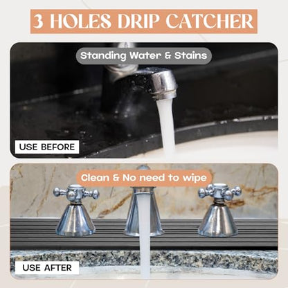 Teenyyou 3 Hole Gray Faucet Mat Kitchen Sink 15.94" x 4.92" | Bathroom Faucet Absorbent Mat,Diatomite Splash Guard,Quick Drying Drip Catcher,Hole 2.36",Holes Spaced About 1.65" - color: Gray, style: 3 Hole