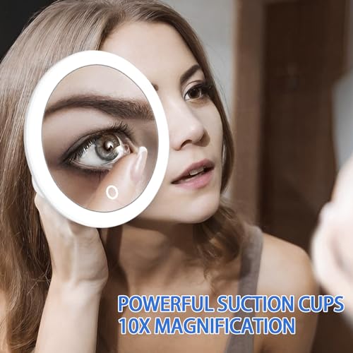 10X Magnifying Mirror, 6.8 Inch Magnifying Makeup Mirror with 3 Suction Cups, Magnified Makeup Mirror, Backlit LED Cosmetic Mirror Portable Makeup Mirror with 10X Magnification for Bedroom Travel
