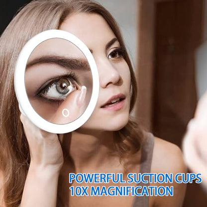 10X Magnifying Mirror, 6.8 Inch Magnifying Makeup Mirror with 3 Suction Cups, Magnified Makeup Mirror, Backlit LED Cosmetic Mirror Portable Makeup Mirror with 10X Magnification for Bedroom Travel