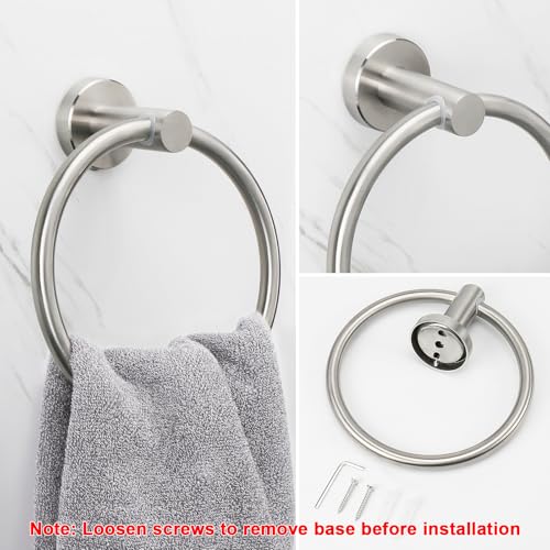NearMoon Bath Towel Ring, Bathroom Hardware Accessories-Thicken Stainless Steel Hand Towel Holder for Bathroom, Modern Round Towel Hanger Wall Mounted (Brushed Nickel, 1 Pack) - color: Brushed Nickel
