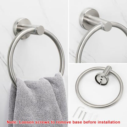 NearMoon Bath Towel Ring, Bathroom Hardware Accessories-Thicken Stainless Steel Hand Towel Holder for Bathroom, Modern Round Towel Hanger Wall Mounted (Brushed Nickel, 1 Pack) - color: Brushed Nickel