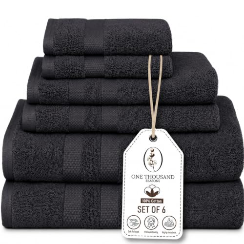 Premium Staple Cotton Bathroom Towel Set - Dark Gray 600 GSM 6-Piece Luxury Bath Towel Set 3 Stripe - 2 Bath Towels, 2 Hand Towels & 2 Washclothes Set - High Absorbent & Quick Dry for Gym, Spa, Hotel - color: Dark Gray - 3 Stripe