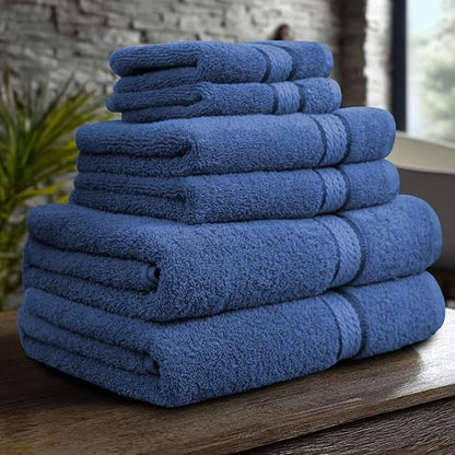 COTTON CRAFT Ultra Soft 6 Piece Towel Set - 100% Cotton Towels - Blue | Absorbent 580 GSM Quick Dry Everyday Premium Luxurious Bathroom Towels - 2 Large Bath Towels, 2 Hand Towels, 2 Washcloths - color: Blue, size: 6 Piece Towel Set