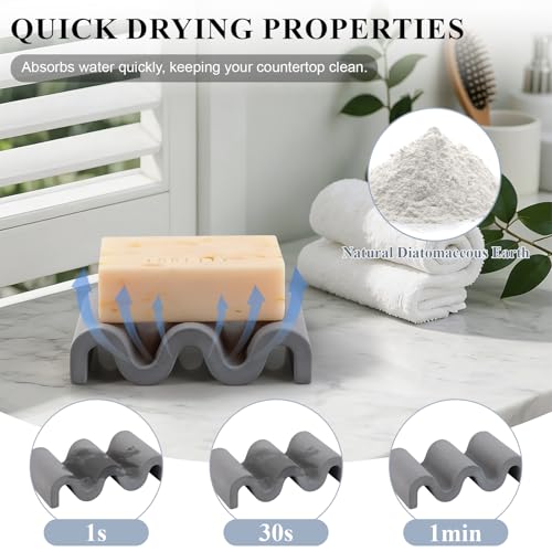Diatomite Soap Dish Bar Soap Holder Wave Texture Sponge Tray, Dark Grey | Quick Drying, Self Draining Design Helps Keep Bar Soap Dry for Bathroom Sink, Shower & Kitchen - color: Dark Grey