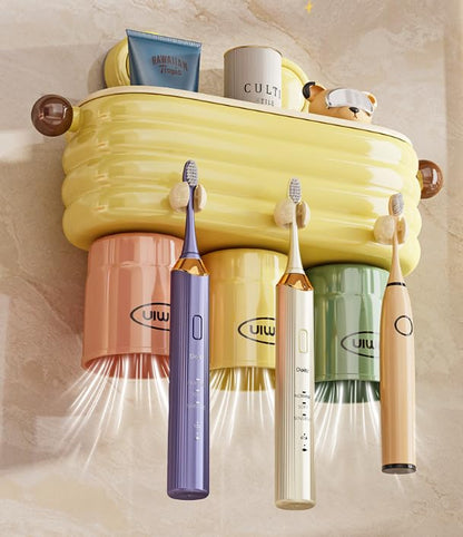 Toothbrush Holder for Bathroom,3 Cups Toothbrush Holder Set Wall Mounted, Ideal Bathroom Accessories Organization (Cream Yellow) - color: Cream Yellow