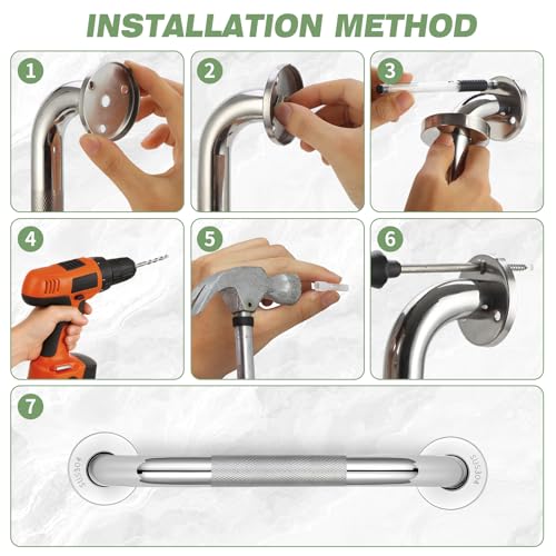 3 PCS Grab Bars for Seniors Bathroom 16" and 12" Shower Safety Handle | Stainless Steel Shower Support Bar Holds up to 500LBs, Anti Slip Bath Assist Handles for Handicap Elderly Injury Pregnant - size: 3PCS