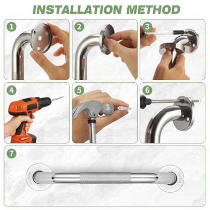 3 PCS Grab Bars for Seniors Bathroom 16" and 12" Shower Safety Handle | Stainless Steel Shower Support Bar Holds up to 500LBs, Anti Slip Bath Assist Handles for Handicap Elderly Injury Pregnant - size: 3PCS