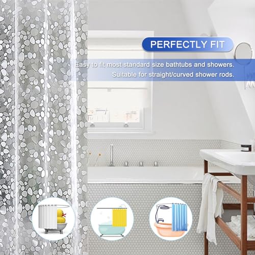 Shower Curtain Liner 76 inch Long, Waterproof Plastic Heavy Duty Shower Curtain with 3 Weighted Magnets, Pebble Pattern No Chemical Smell Shower Stall Curtain Liner, 72W x 76 L Inches - color: Clear Pebble 8g, size: 72"W x 76"L (Pack of 1)