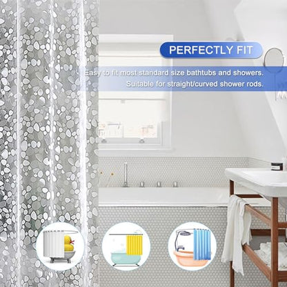 Shower Curtain Liner 76 inch Long, Waterproof Plastic Heavy Duty Shower Curtain with 3 Weighted Magnets, Pebble Pattern No Chemical Smell Shower Stall Curtain Liner, 72W x 76 L Inches - color: Clear Pebble 8g, size: 72"W x 76"L (Pack of 1)