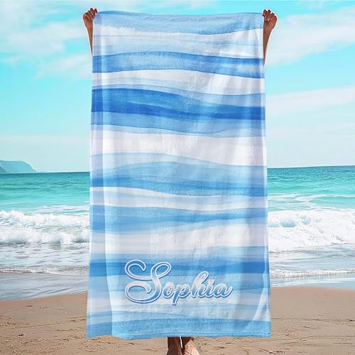 JML Custom Beach Towel with Name, Personalized Microfiber Beach Towel with Name, Large, Soft, Quick Dry & Absorbent for Swim, Pool,Adult,Summer Holiday,Vacation,Travel,Gift for Anniversary, Birthday - color: Blue Waves-0, size: 30 in x 60 in