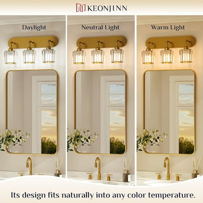 Keonjinn 6-Light Bathroom Light Fixtures, Crystal Gold Bathroom Vanity Lights Over Mirror, Vanity Lighting Fixtures with Crystal Square Shades (E26 Socket, Exclude Bulb) - color: Gold, size: 6-Light