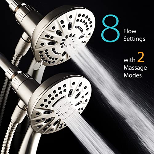 AquaDance New Magnetic Docking 8-setting High Pressure Handheld Shower Head | Space-age Magnetic Guidance Bracket System, Giant 5-inch Face, Extra-long 72-inch Stainless Steel Hose - Nickel - color: All Nickel