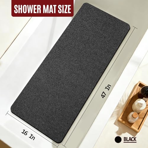 47 * 16in Shower Mat Bathtub Mat Non Slip | Bathmats Non Slip, Quick Drying Foot Scrubber Loofah Mats for Inside Shower, Tub, Bathroom, Home, Black - color: Black, size: 47" x 16" (Rectangular)