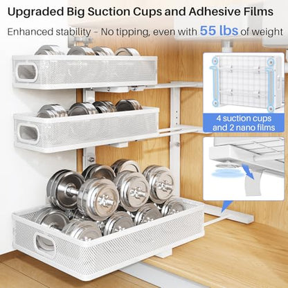 Under Sink Organizer, 3-Tier Thickened Metal Pull out Cabinet Organizer Shelf, Height Adjustable Slide out Storage Drawer Rack for Kitchen Bathroom Pantry Laundry Home Organization, 1-Pack, White | 35% Extra Storage Capacity, Carbon Steel, Hold Up 55lbs,