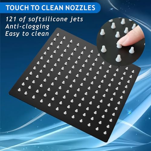 Voolan All Metal Shower Head with Extension Arm, Stainless Steel Waterfall Rainfall Showerheads, High Flow Bathroom Square Rain Shower Head (10’’ Shower Head with 16’’ Shower Arm, Black) - color: Matte Black, size: 10’’ Shower Head with 16’’ Shower Arm