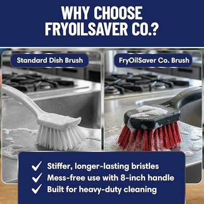 8 Inch Pot & Dish Kitchen Scrub Brush for Heavy-Duty Cleaning – Stiff Bristle Scrubber for Sink, Cast Iron, and Grill Grates - Kitchen Dish Scrubber Brush - 90048 by FryOilSaver Co.