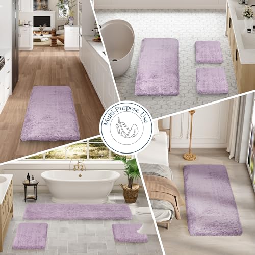 Walensee Bathroom Contour Rug (20x24, Lavender) Non Slip Bath Mat Water Absorbent Soft Microfiber Shaggy Bath Mat Machine Washable Bath Rug U Shape Toilet Rug - color: Lavender, size: 20"x24" Contour Rug
