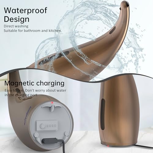 Automatic Soap Dispenser Touchless Rechargeable 10 oz | Magnetic USB Charging, IPX7 Waterproof Sensor Pump with 4 Adjustable Levels for Kitchen Sink & Bathroom Hand Soap - color: Copper