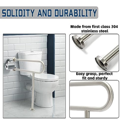 HECASA 24x30 Inch Handicap Grab Bars Rails 304 Stainless Steel Toilet Handrail Bathroom Safety Bar Wall Mount Floor Support Assist Bar for Disabled Elderly Mounted Bath Grips
